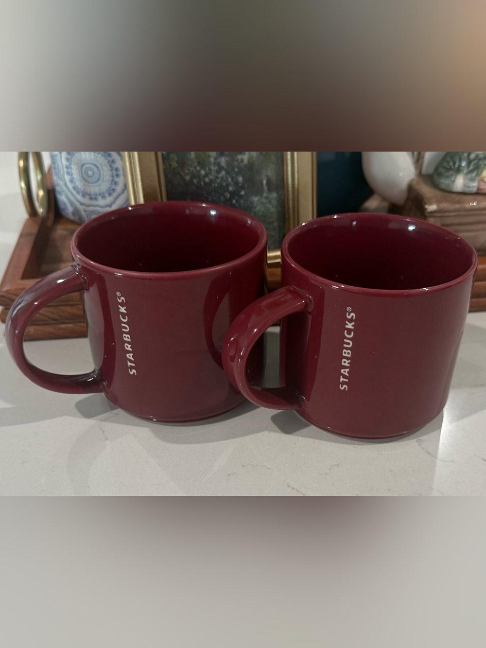 2 Starbucks 14oz Red Burgundy Maroon Tea Coffee Mug Kitchen 2013 Microwave Safe